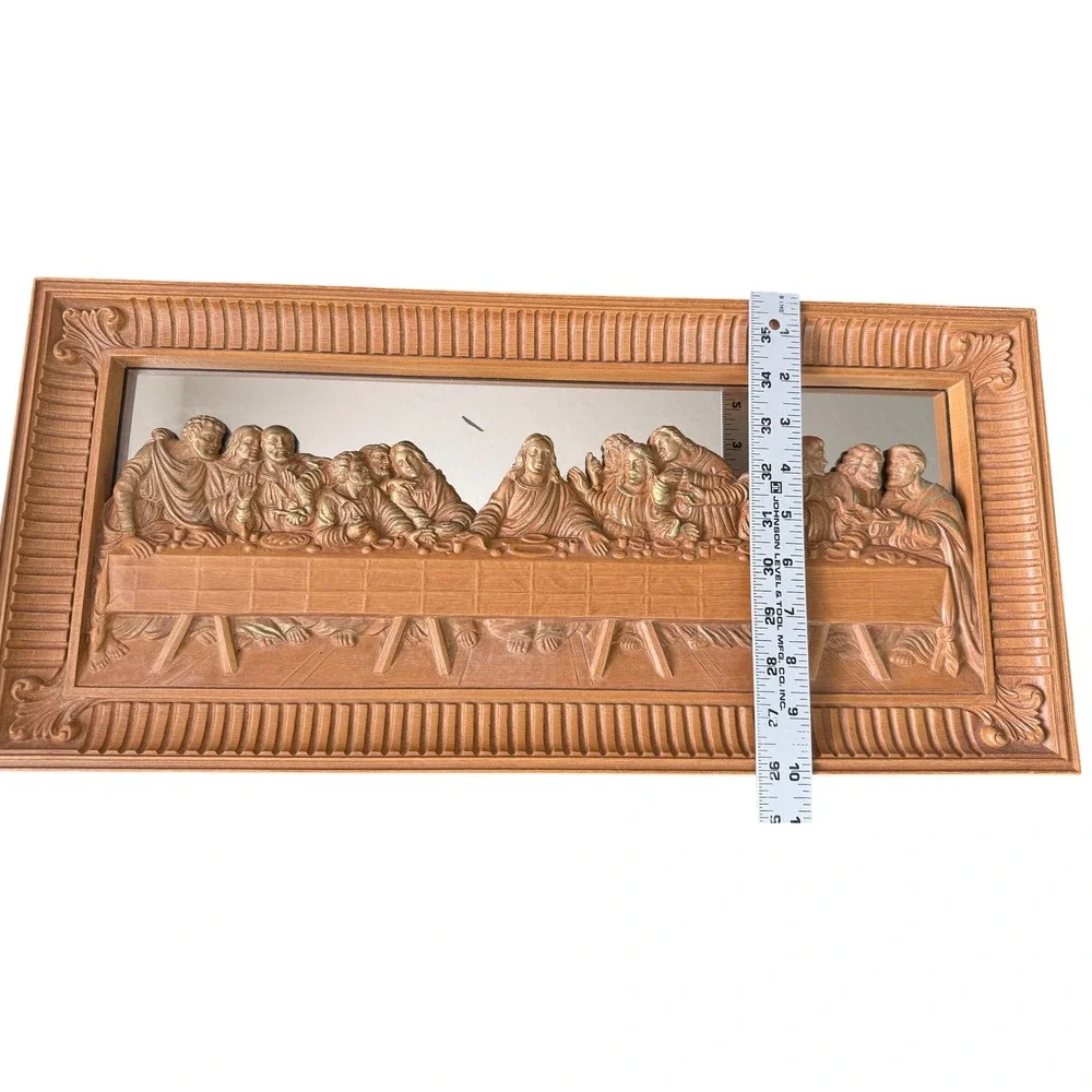 Vintage Homco The Last Supper 3D Relief Mirror Wall Art Faux Wood Frame 7651 USA